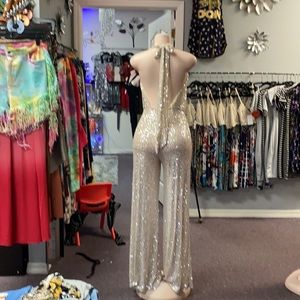 Champagne and silver sequence jumpsuit